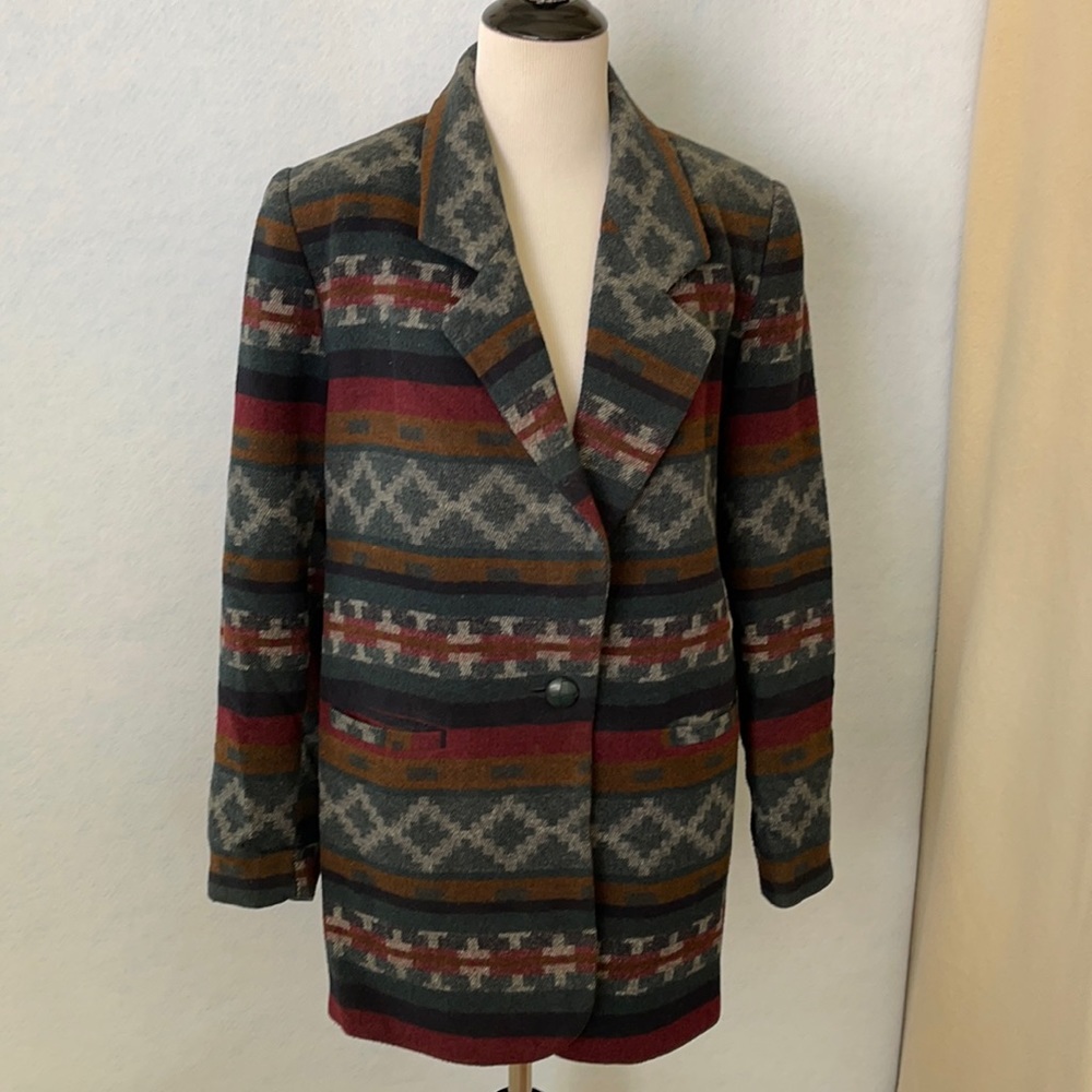 BRAETAN Vintage Aztec Southwestern 1 Button Blazer